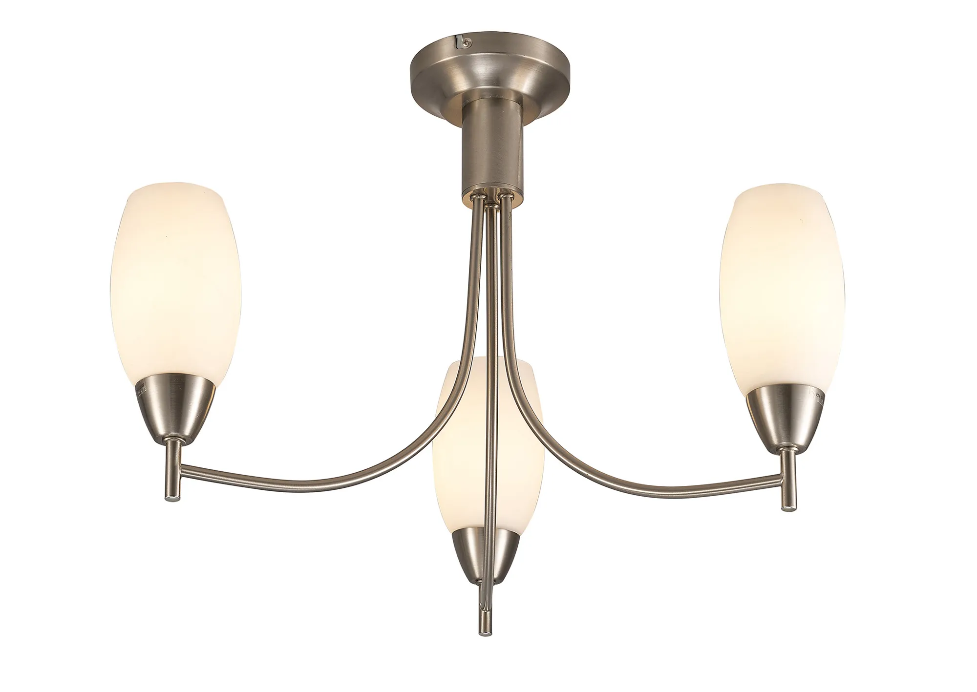 D0066  Devon Semi Ceiling 3 Light Satin Nickel, Opal Glass